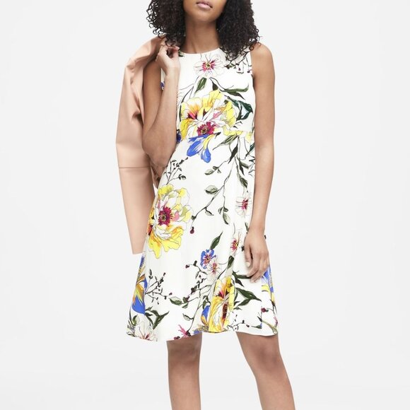 Banana Republic Ivory Sleeveless Shift Dress with Multicolor Flowers - Picture 1 of 7